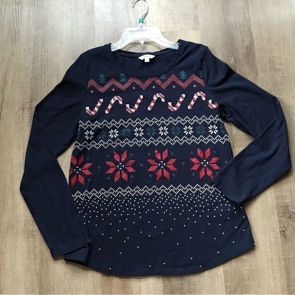 Womens long sleeve holiday pattern tshirt candy canes size medium - Picture 2 of 5